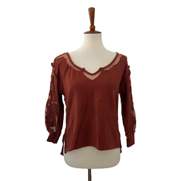 Free People Tops - Free People New Romantics Womens Boho Sheer Sleeve Floral High Low Top S Small